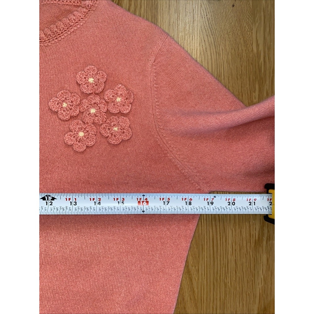 100% Cashmere Pink Crew Neck Sweater Size M‎ Pullover Crochet Floral Vintage - Picture 4 of 11